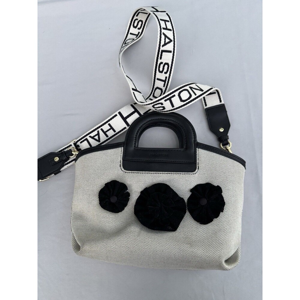 HALSTON Floral Satchel Shoulder Crossbody Bag Black White Red Interior